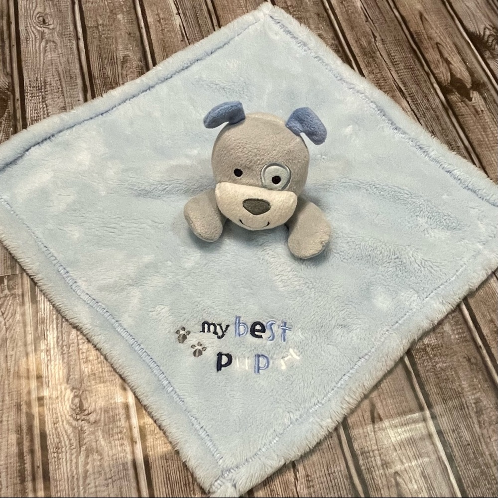 BABY GEAR Lovey My Best Pup Dog Plush Security Blanket Blue Gray Bones 14”x14”